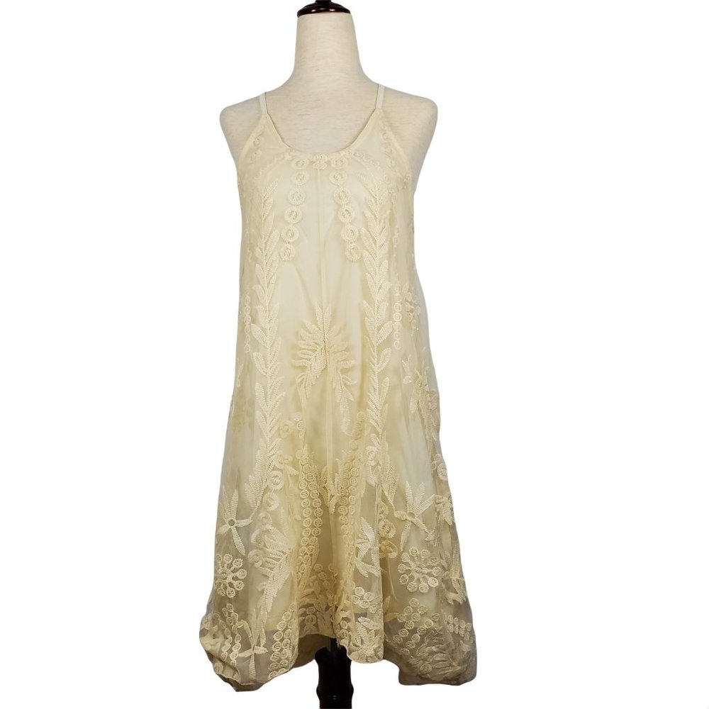 Mi Ami Womens Dress sz S Cream lace spaghetti straps high low hem short summer